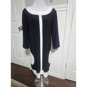Joseph Ribkoff Sz 12 Black White Silhouette Fit Sleeves Mod Party Dress